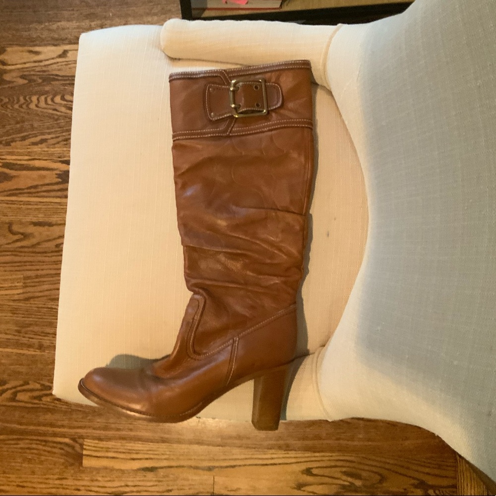 Brown leather coach boots